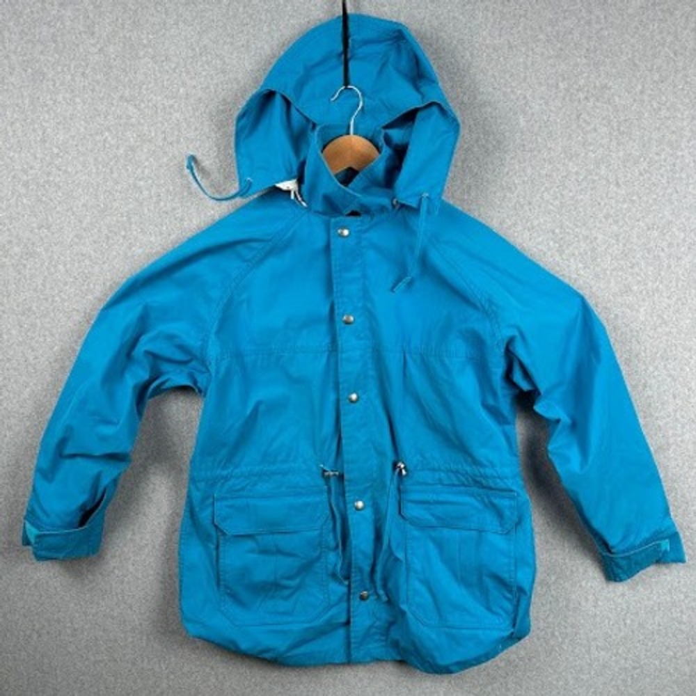 Vintage Woolrich Woman's Rain Jacket Peacock Coat Large Teal Blue Made‎ in USA